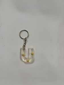 Letter U Keychain with Gold Pearls