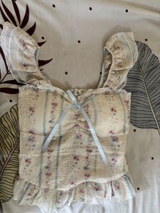 Floral Lace Trim Corset Top