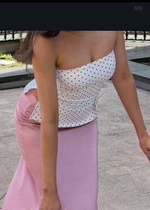 y2k strapless Polka Dot top with skirt