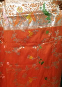 Benarasi Orange Floral Saree