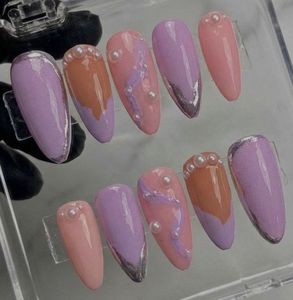 Pink &amp; Lavender Swirl Press-On Nails
