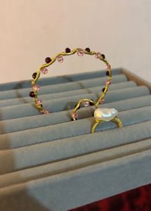 Handmade Pearl & Gemstone Wire Wrapped Jewelry Set