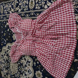 Red Gingham Puff Sleeve Top