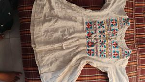 Embroidered Cream Cotton Top