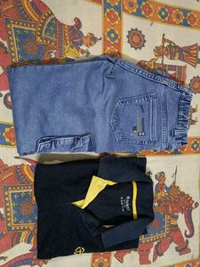 Boys Black Polo Shirt &amp; Blue Jeans