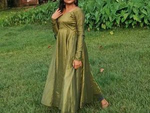 Elegant Olive Green Anarkali Gown