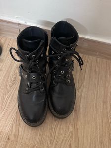 Black Buckle Platform Boots