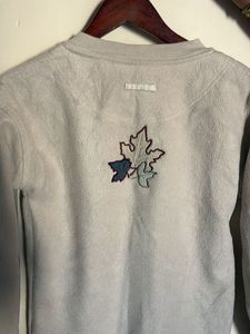 Cozy Fleece Sweater with Leaf Embroidery