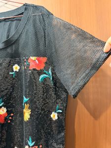 sequence Floral Embellished T-Shirt