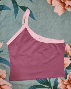 Shein One Shoulder Contrast Trim Short Top