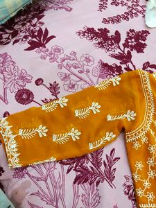 Beautiful Yellow Kurta with White Embroidery