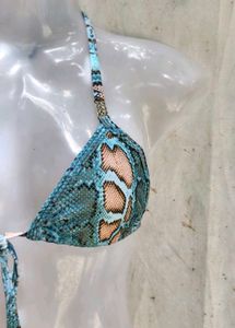 Stylish Teal Snake Print Bikini Top