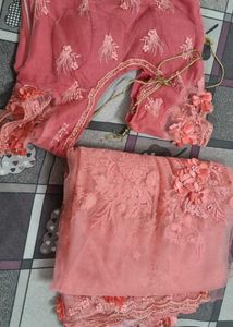 Exquisite Pink Floral Embellished Saree