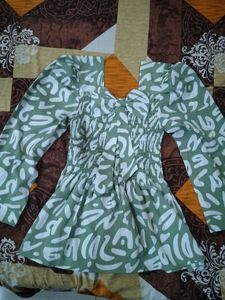 Stylish Green White Print Top