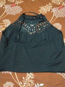 Chic Black Crochet Neckline Top