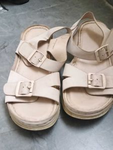 Beige Buckled Strap Sandals