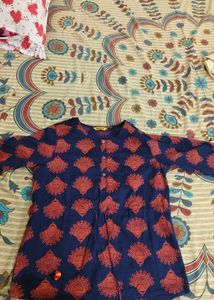 Blue Kurta with Red Motif Print