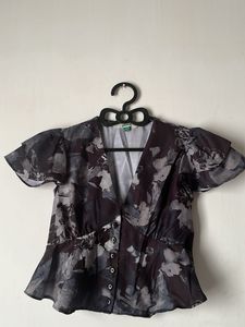Stylish Floral Print Peplum Blouse