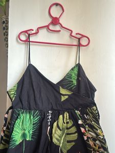 Black Tropical Print Mini Dress