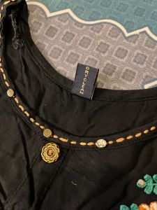 Floral Embroidered Black Kurti