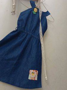 Cute Denim Dress with Flower Detail