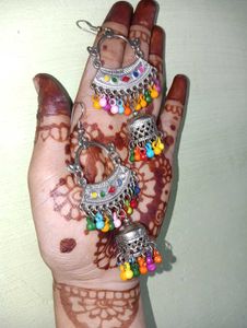 Boho Jhumka Earrings with Colorful Beads