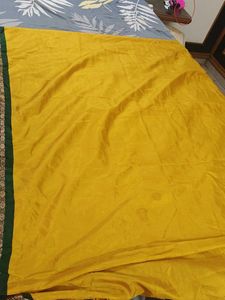 Crepe soft Yellow &amp; Green Saree with Blouse
