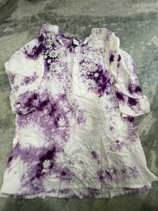 Purple Tie-Dye Embroidered Kurta