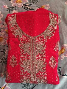 Stunning Red Embroidered Kurta