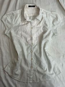 White Short Sleeve Button-Up Top