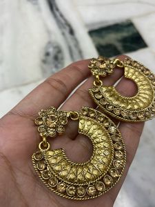 Stone Studded Golden Earrings