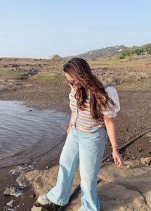 Colorful Striped Cropped Button-Up Top