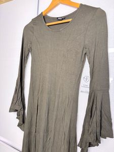 Olive Green Bell Sleeve Dress