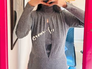 Grey Turtleneck Shimmery Sweater