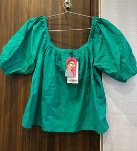 Dressberry Green Puff Sleeve Top (Size - M)