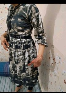 Stylish Pleated Tie-Neck Dress