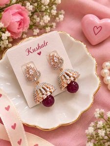 Exquisite Ruby &amp; CZ Jhumka Earrings