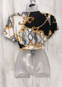 11245. Stylish Printed Tie-Front Crop Top
