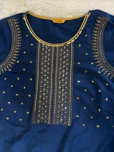 Elegant Blue Kurta with Gold Embroidery