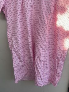 Pink Printed V-Neck Kurta
