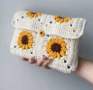 Handmade Crochet Sunflower Clutch Bag