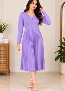 Elegant Purple Pleated Midi Dress
