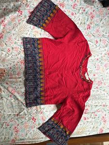 Red Ethnic Kurta with Bell Sleeves