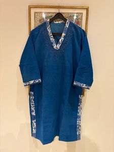 Blue Embroidered Corduroy Kurta