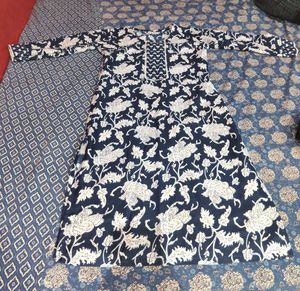 Navy Floral Print Kurta
