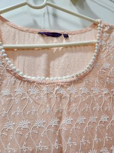 New Peach Lakhnavi Embroided Kurti