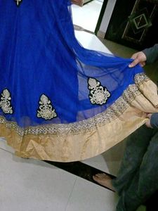Elegant Blue &amp; Gold Anarkali Dress