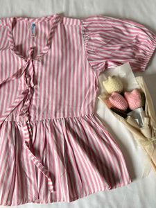 Pink Striped Peplum Tie-Up Top