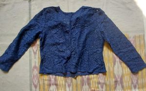 Navy Blue Lace Zip-Up Top