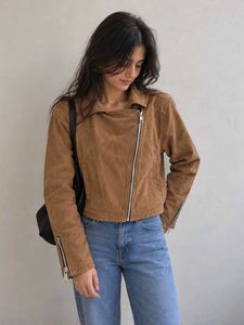 Brown lightweight Cropped Suede-Style Jacket